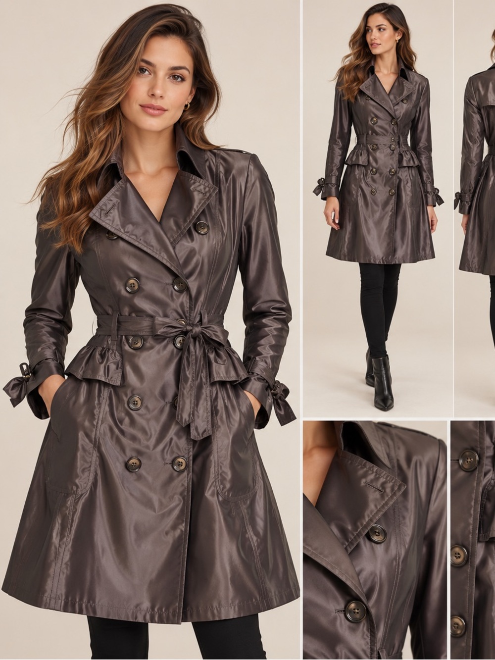 Burberry London Silk Blend Trench Coat Grey Rose US 6 NWT $1395 MSRP Fit & Flare